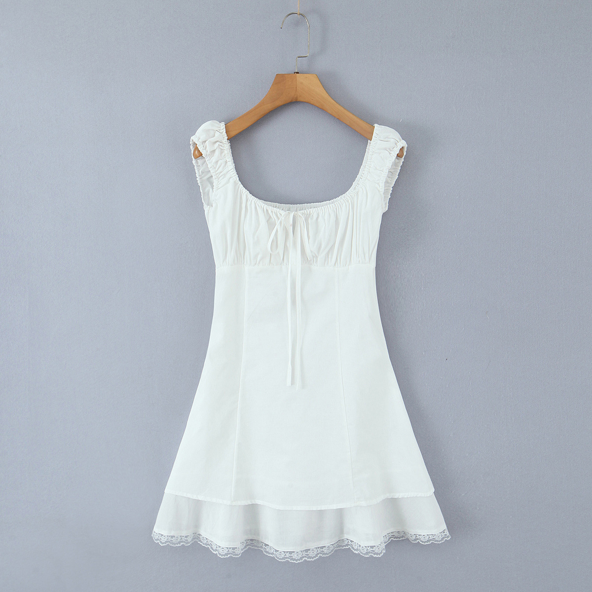 Square collar lace patchwork sleeveless short dress