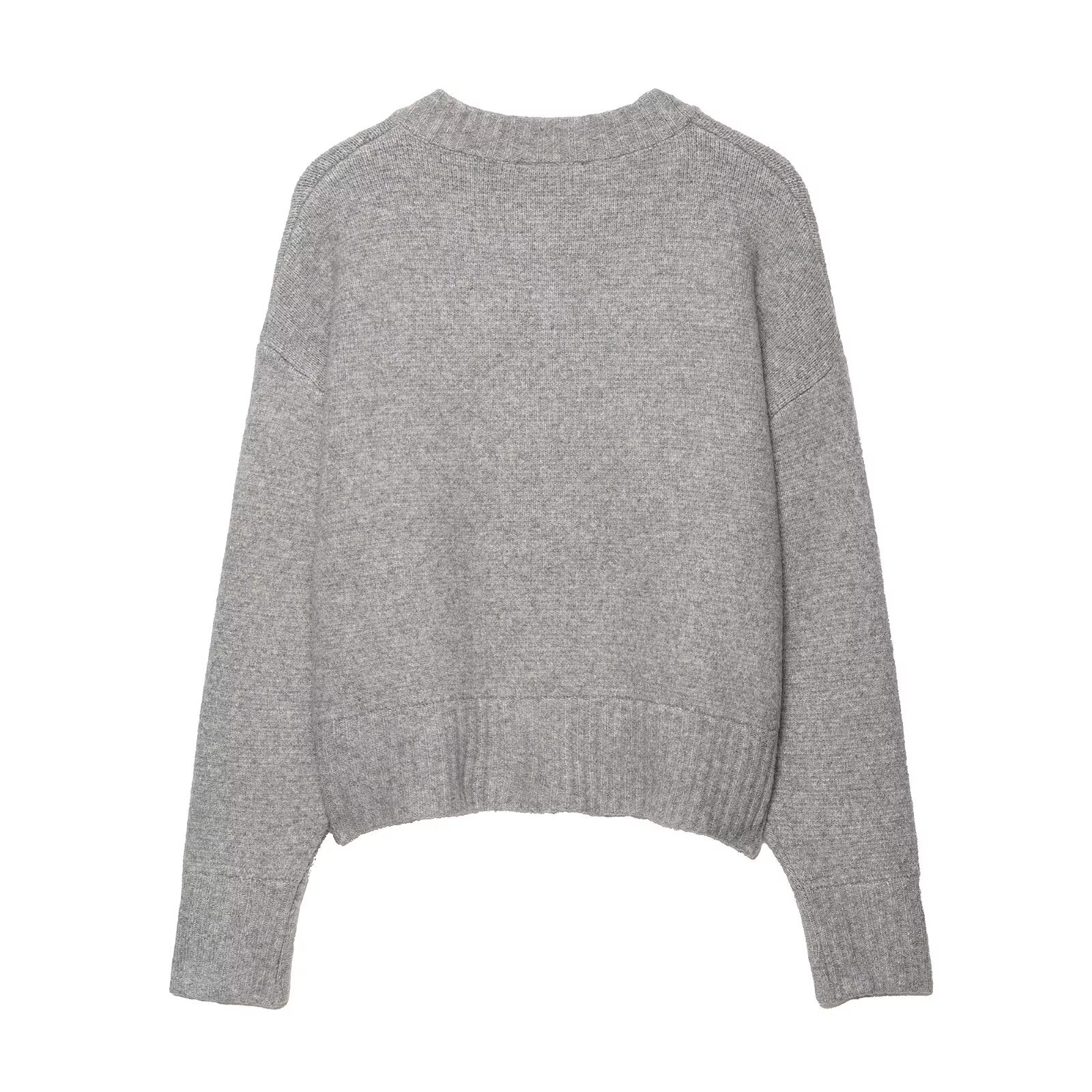 Ladies Charcoal Polyester Button-Front Full-Length Sleeve Sweater