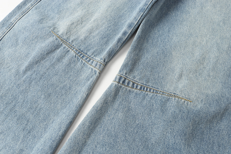 Street Casual Versatile Retro Pleated Washed Distressed Oversized Denim Pants Clean Fit Unisex Wide Leg Tapered Jeans