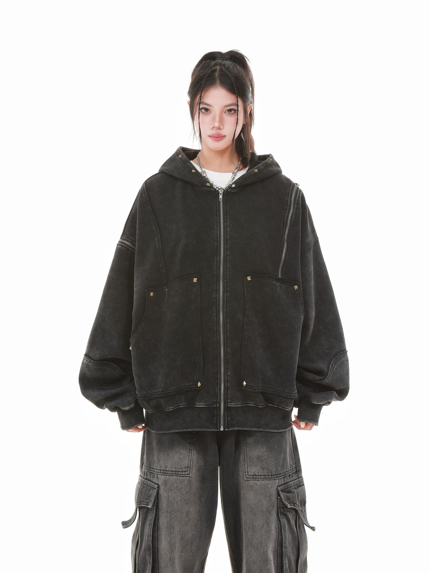 American Vintage Loose Fit Zipper Front Hoodie