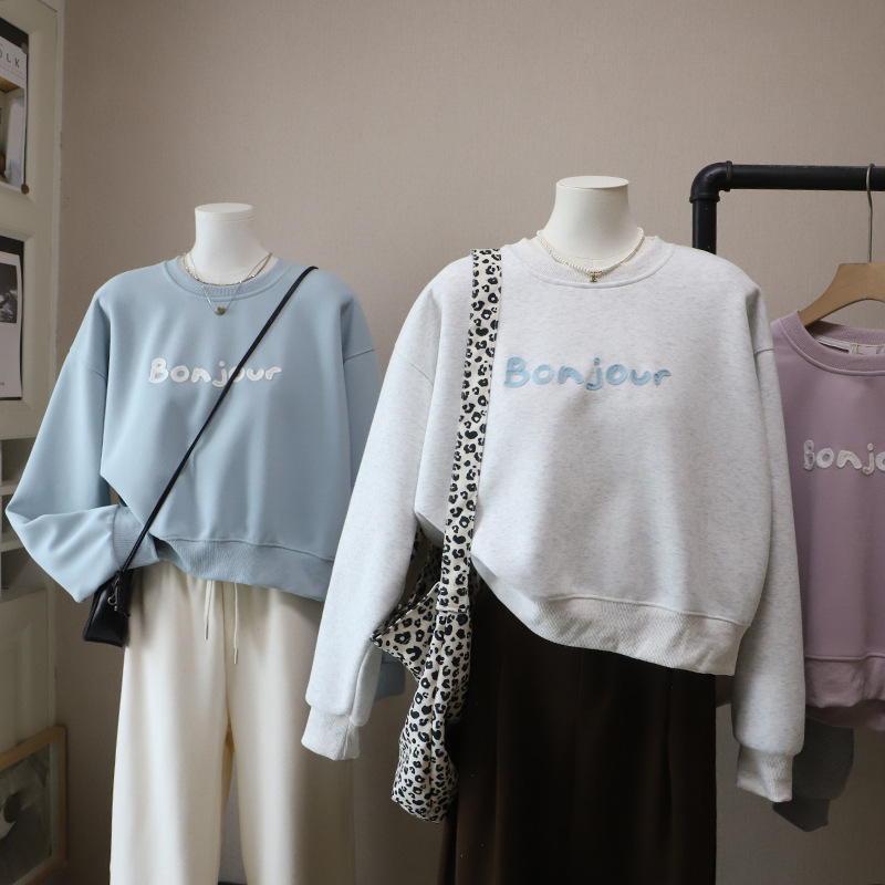 Casual Loose Fit Hoodie with Letter Embroidery,Women's Sweatshirt