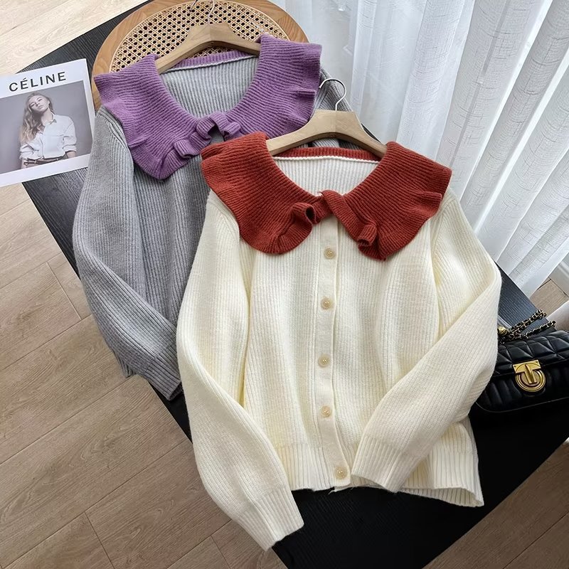 Ladies Fall Mock Collar Cardigan