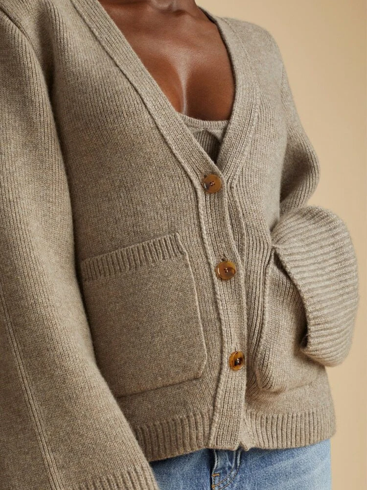 Ladies Wool Color Block Button Up Cardigan