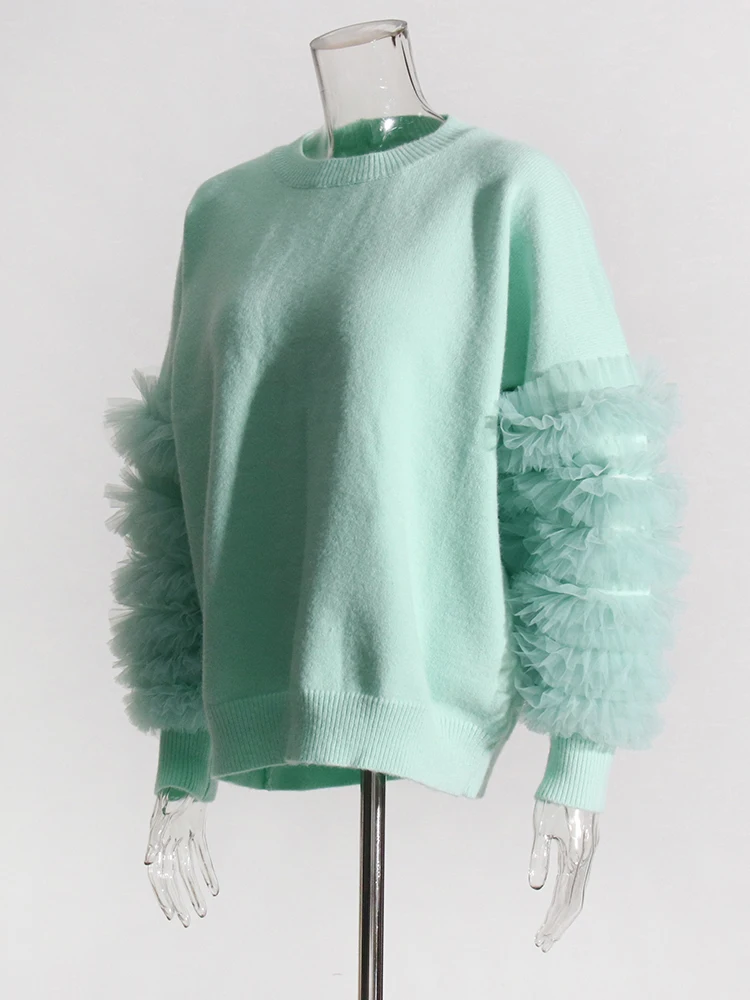 Ladies Oversized Crew Contrast Knit Sweater Polyester