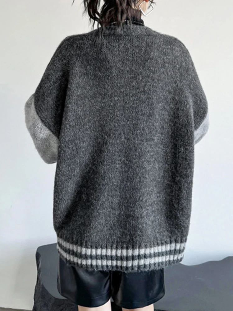 Two-Tone Oversized Deep V Cardigan