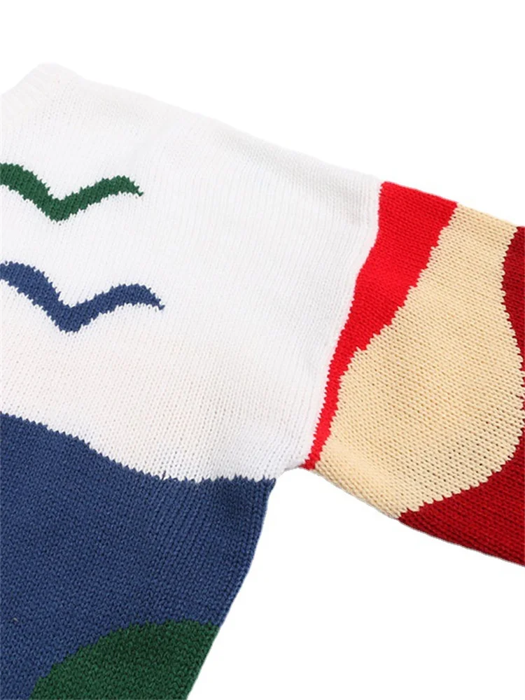 Ladies Two-Tone Retro Wrist-Length Acetate-Cotton Sweater