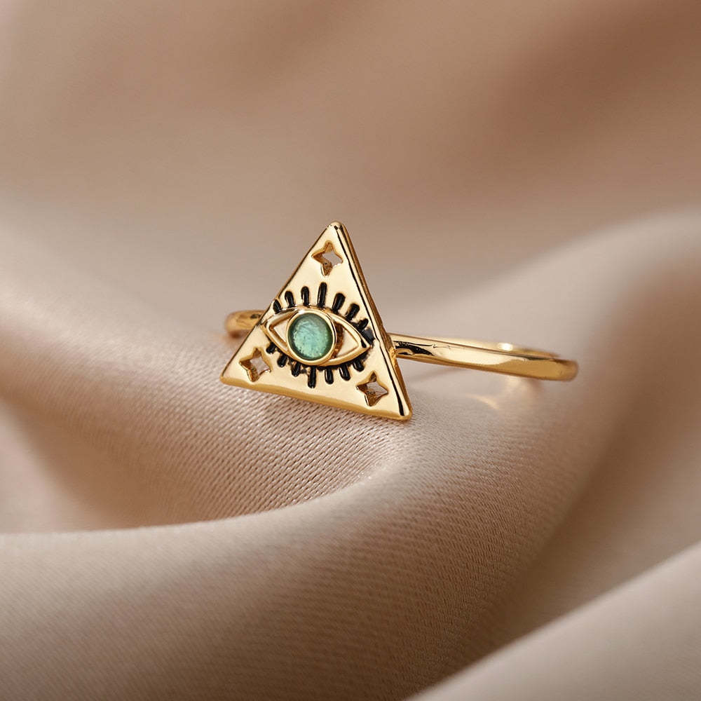 Turkish Zircon Evil Eye Rings For Women Open Adjustbale Gold Plated Stainless Steel Ring Couple Rings Wedding Jewelry Bague
