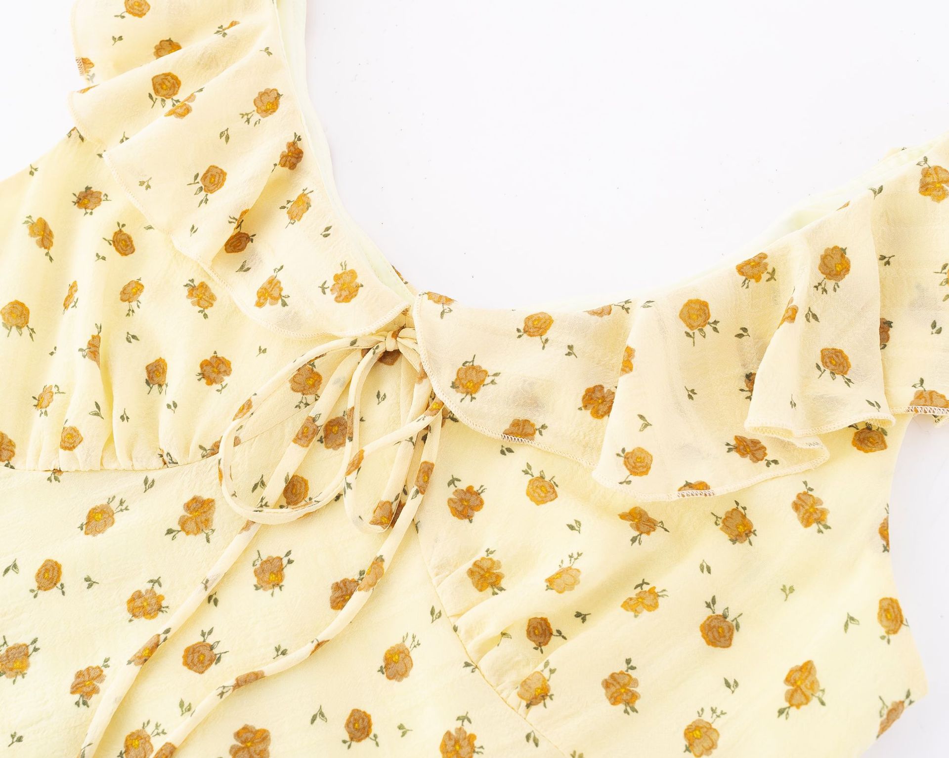 Print Ruffle V-Neck Dress