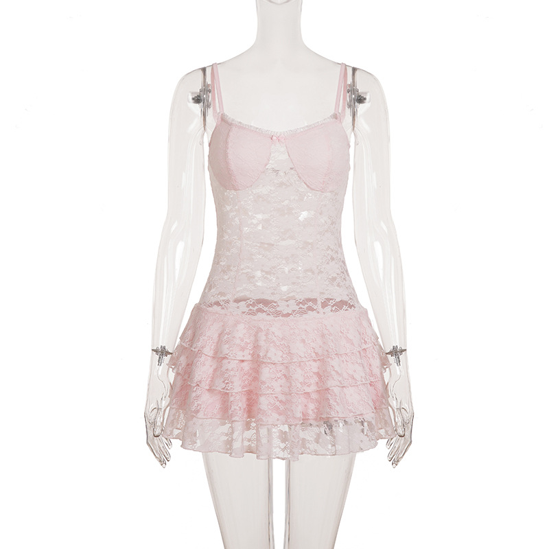 Band Neck A-Line Ruffle Hem Dress