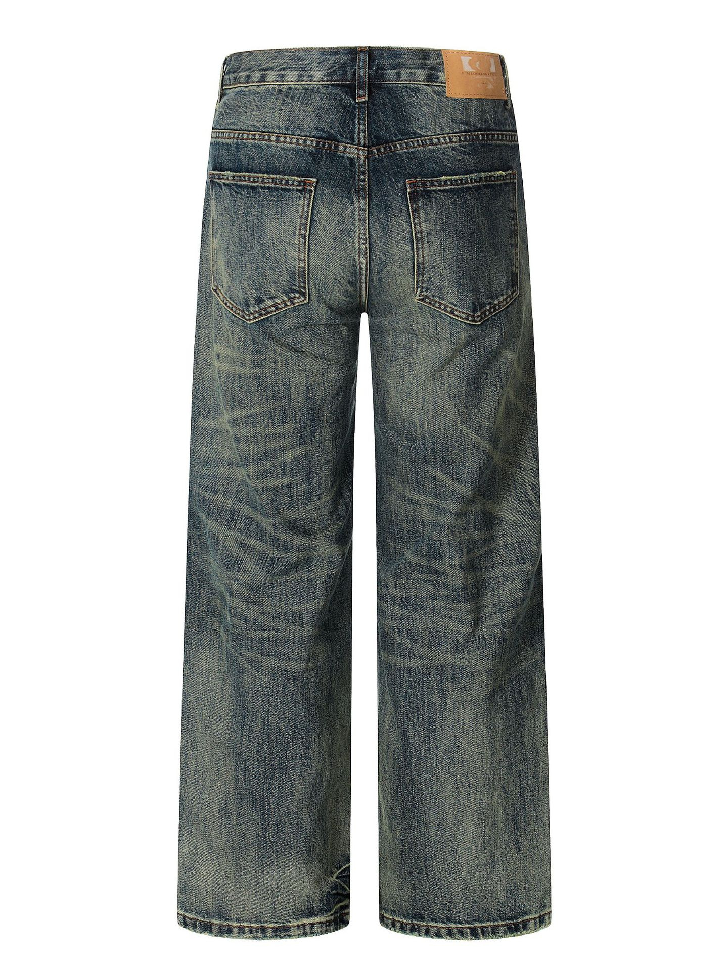 Water-Washed Faded Loose Fit Wide-Leg Floor-Length Casual Trousers