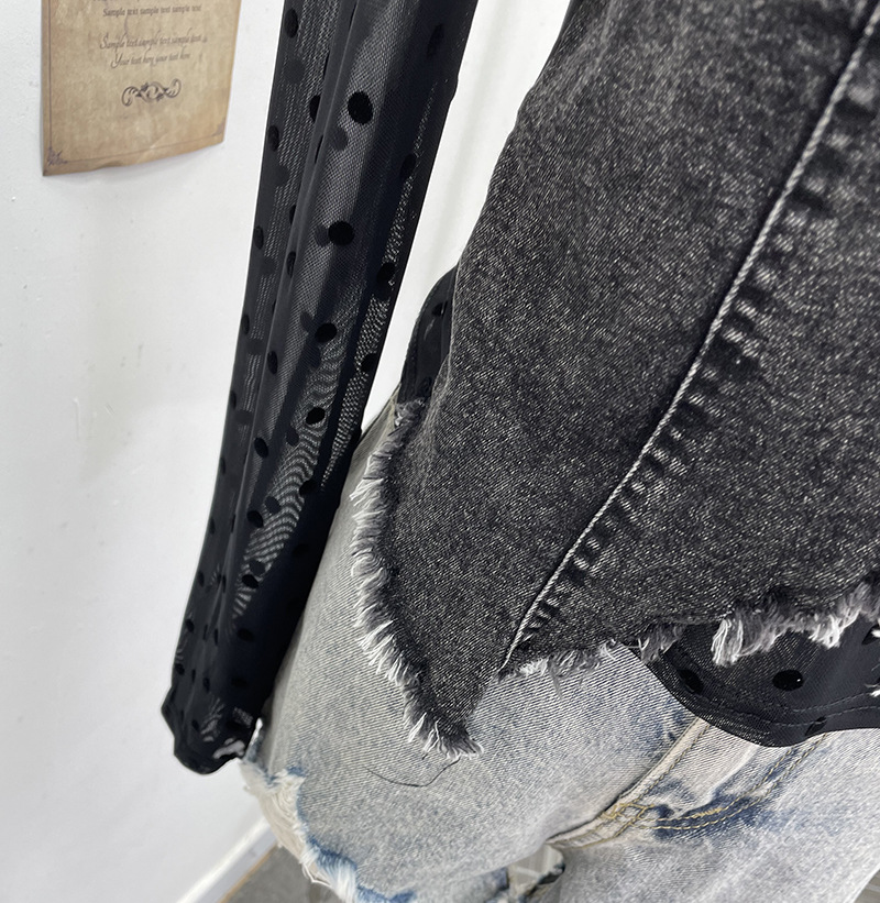 Asymmetric Distressed Jean Tailored Cropped Wrist-Length Tee