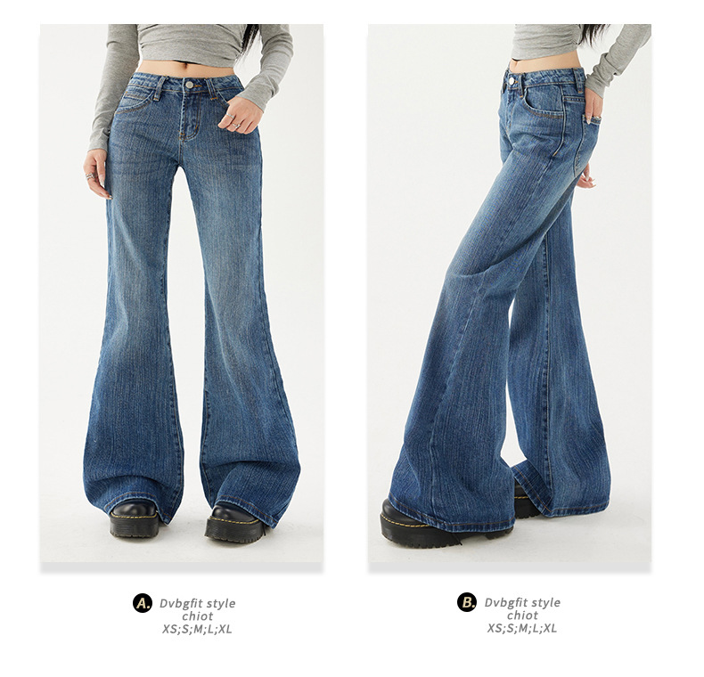 Women's Pattern Low Waist Flared Jeans Non-clinging Loose Trumpet Pants