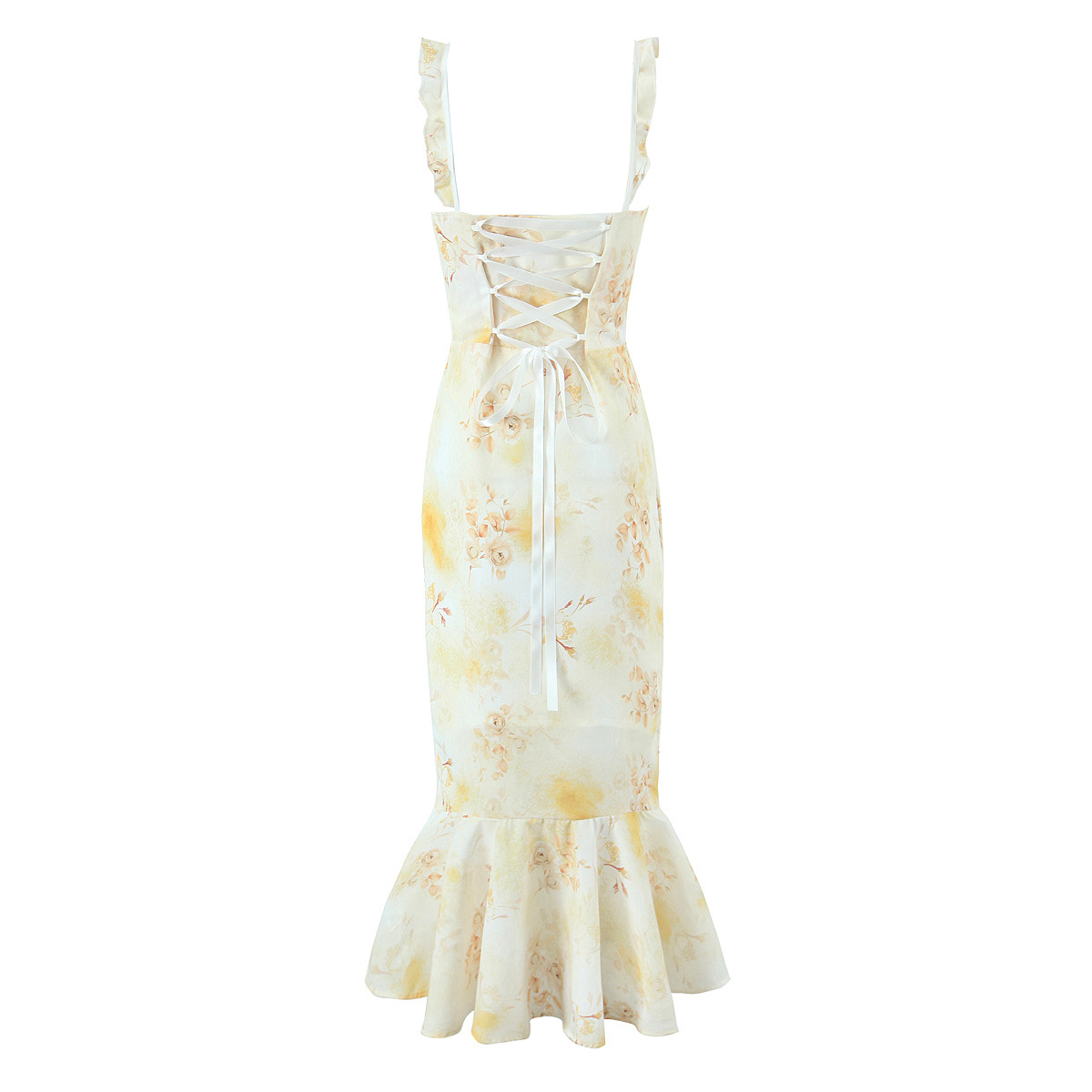 Strapped fish tail sleeveless printed long skirt dress