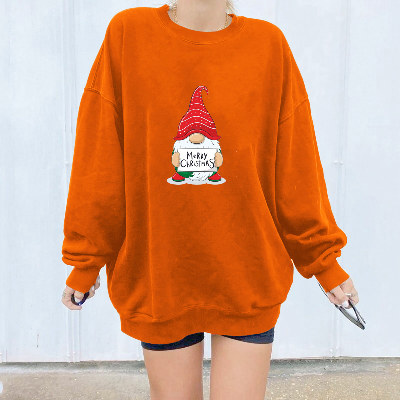 Ladies Japanese Korean Cotton Bardot Christmas Graphic Hoody