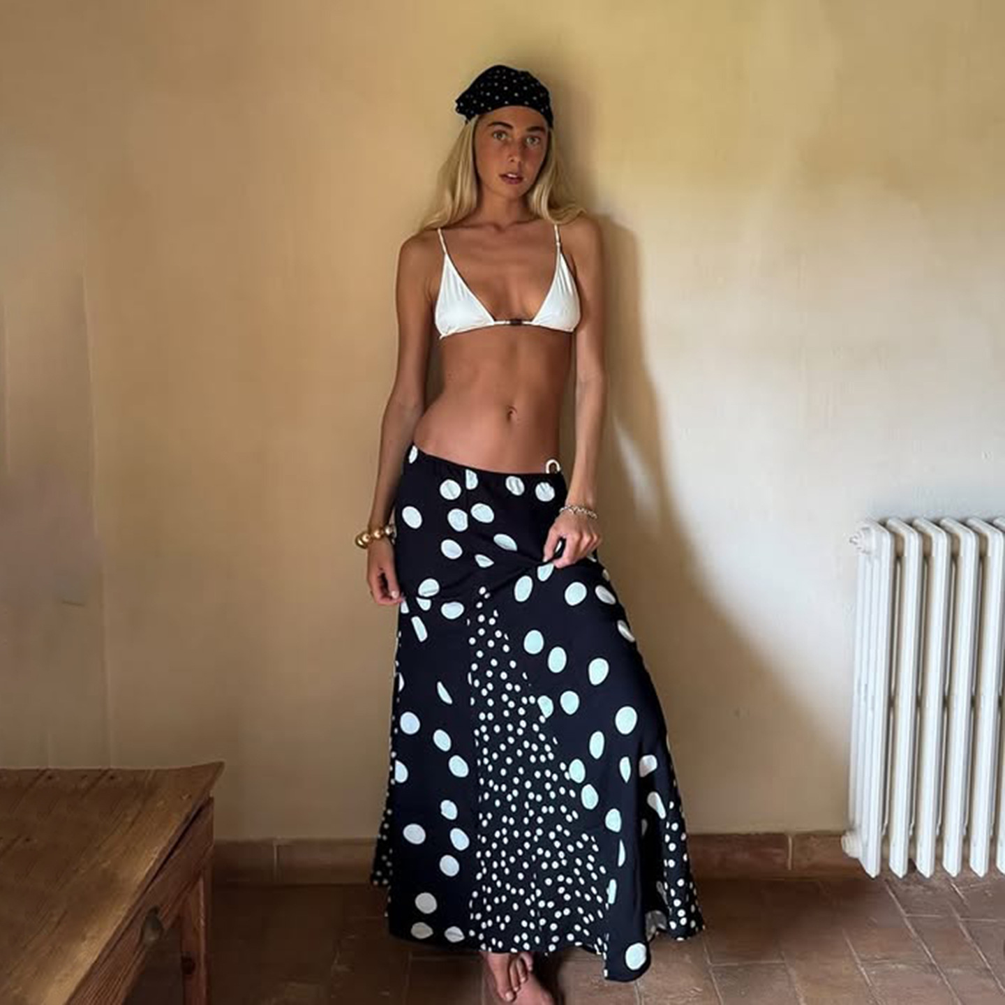 Retro Spot Print Paneled Swing Maxi Dress