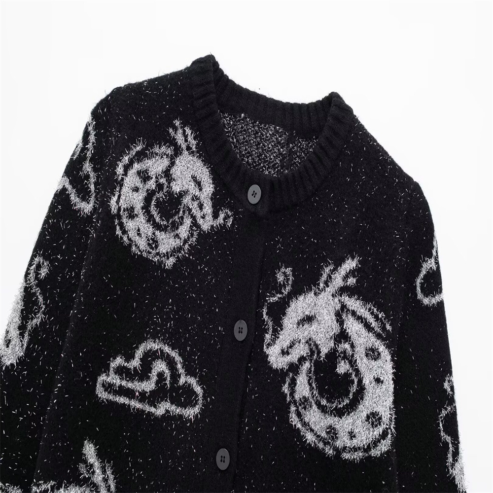Plain Polyester Button-Up Sweater