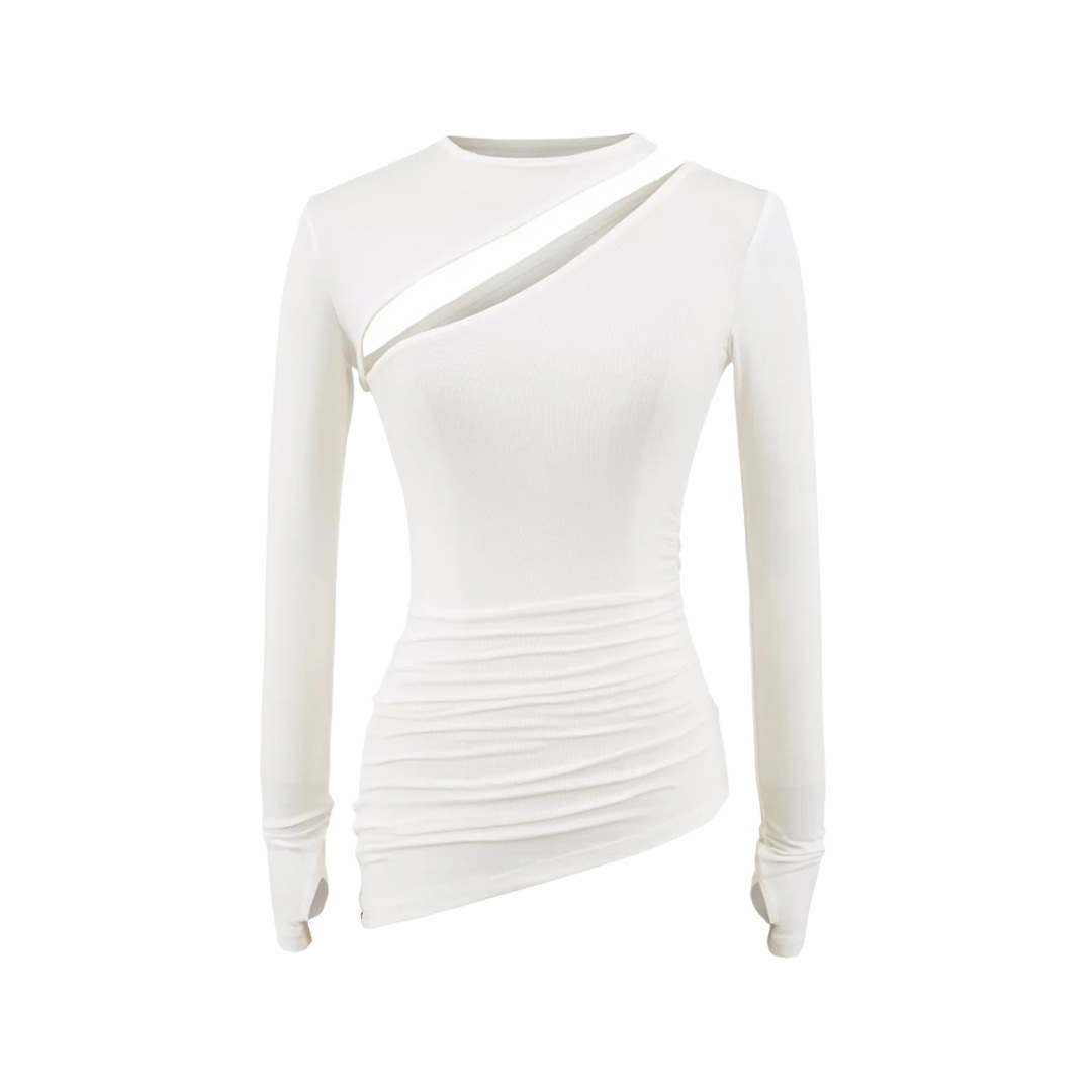 Irregular Collar Slim Removable Strap Full Arm Top