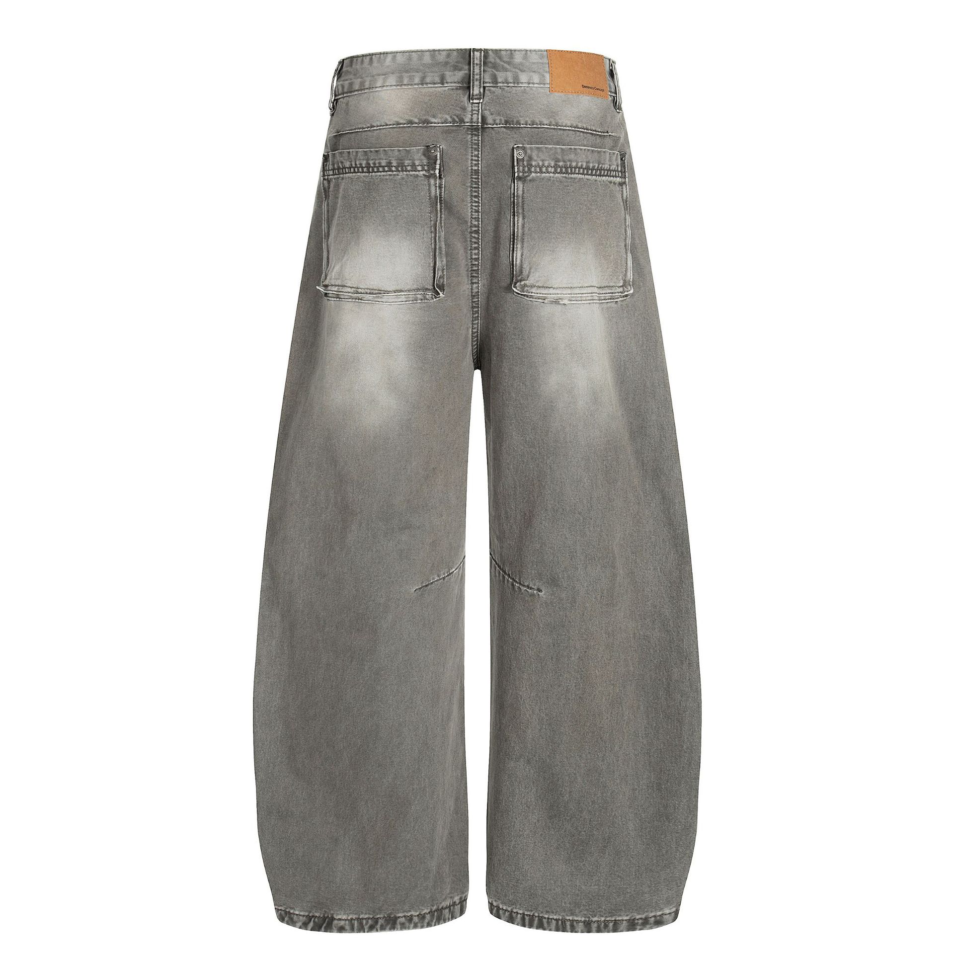 Street Style Retro Unisex High-End Washed Distressed Design Men's Loose Knife-Shape Jeans