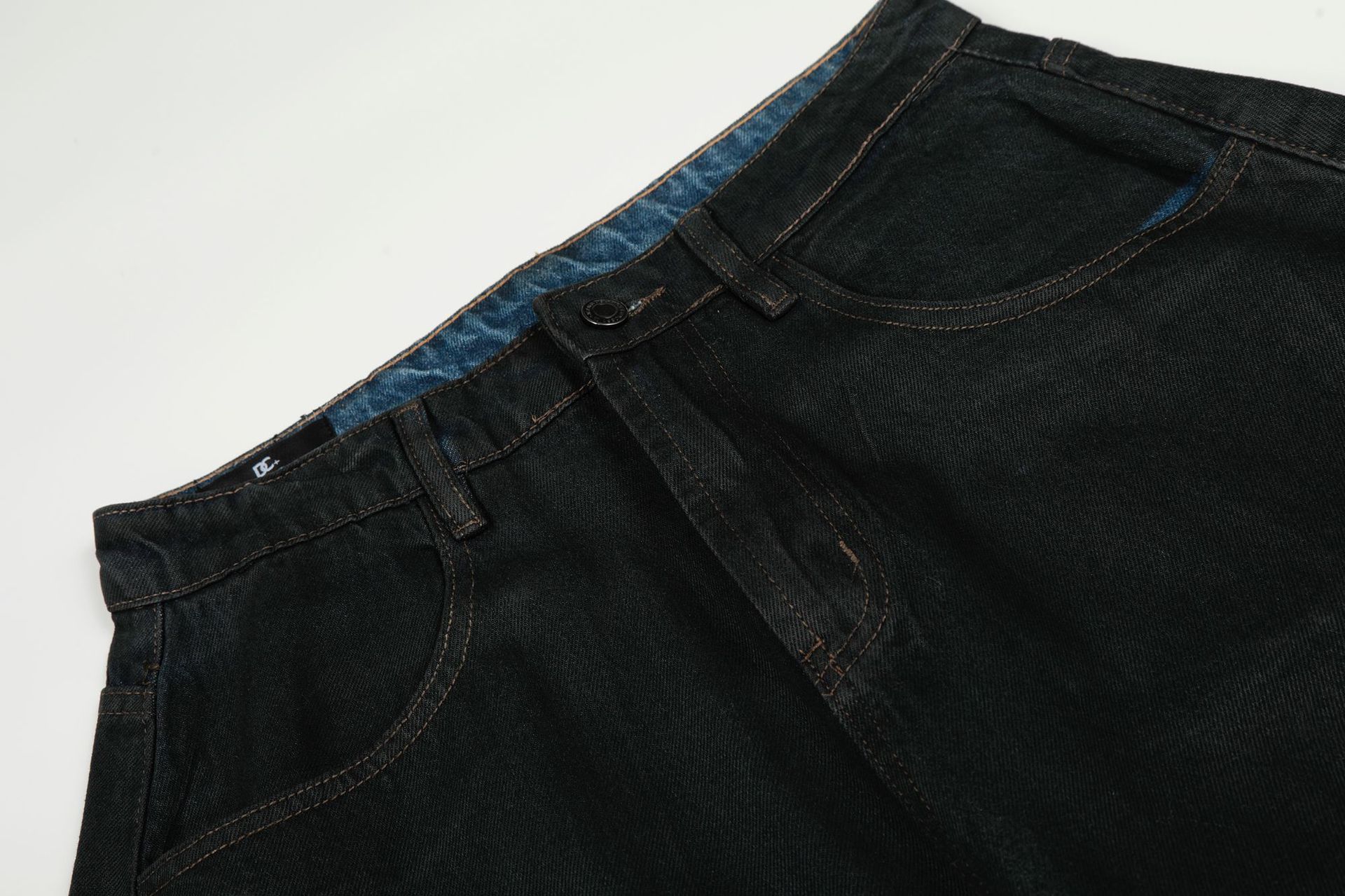 Street Retro High-End Waxed Black Craft Design Unisex Loose Dagger Cut Jeans
