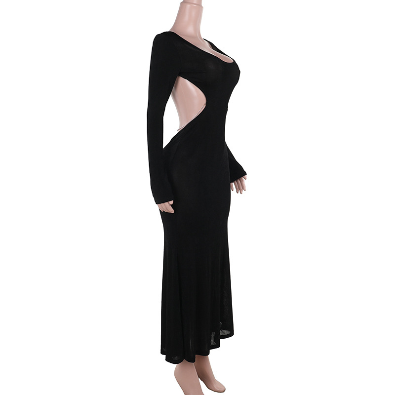 U Neck Pencil Open Back Full Sleeve Dress