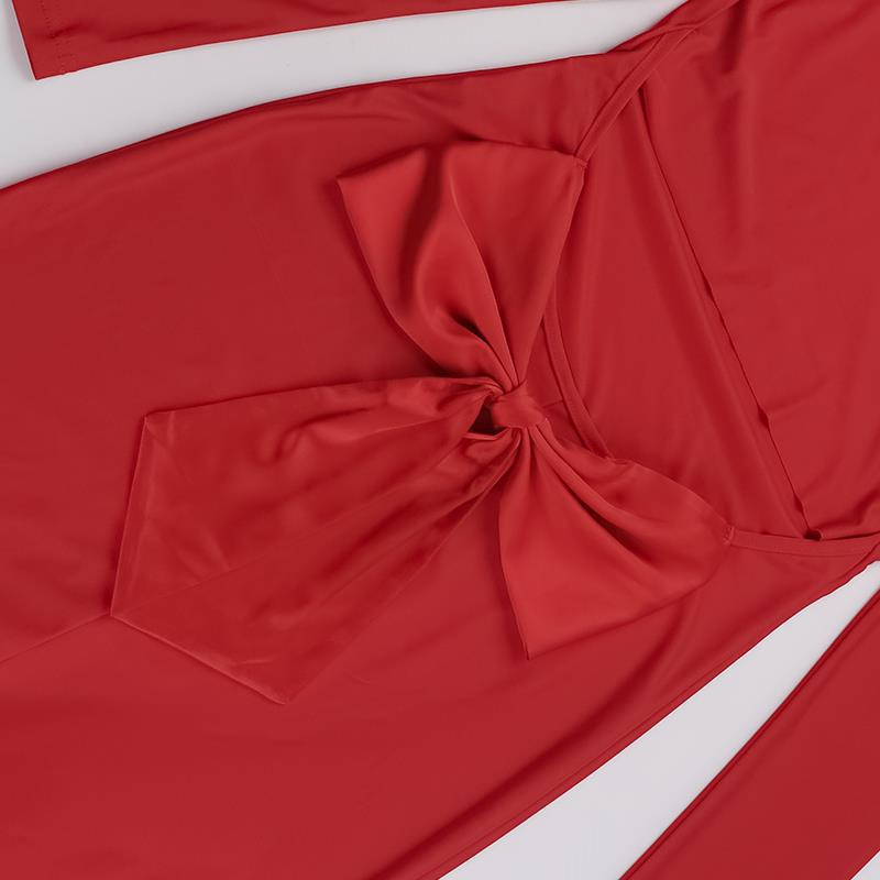 Full Sleeve V-Neck Bow Back Pencil Dress