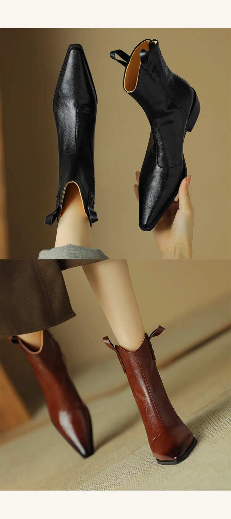 Ladies Tapered Cowgirl Microfiber Block Ankle Boots