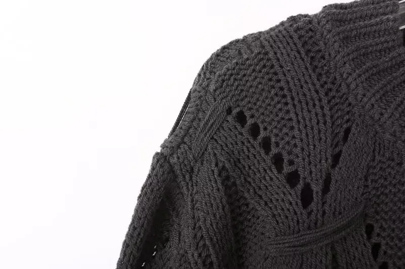 Ladies Relaxed Crew Neck Plain Openwork Sweater