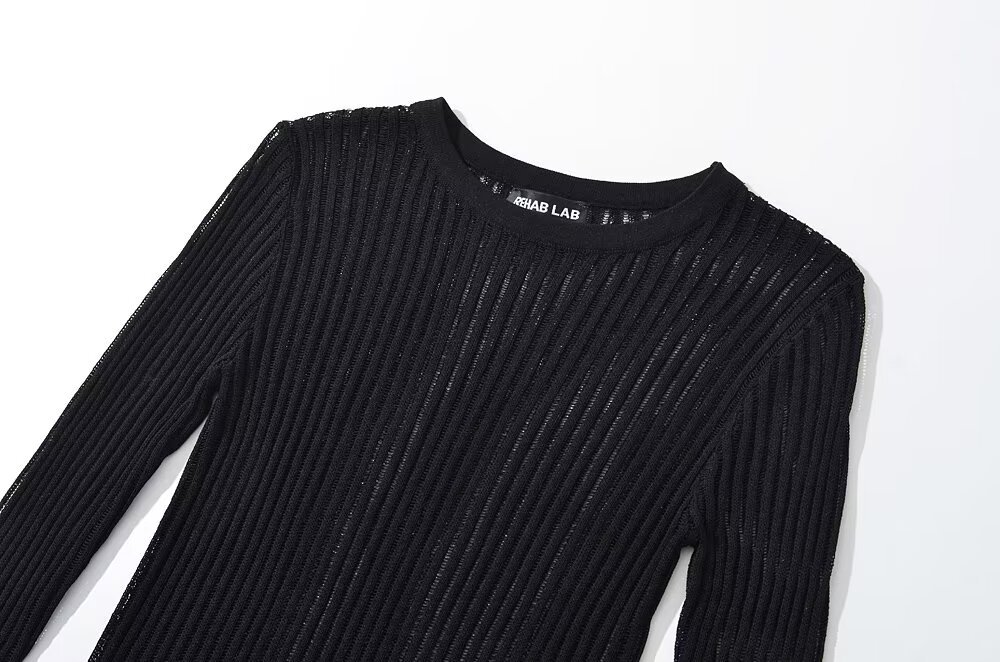 Ladies Solid Sheer Mesh Full Sleeve Pullover