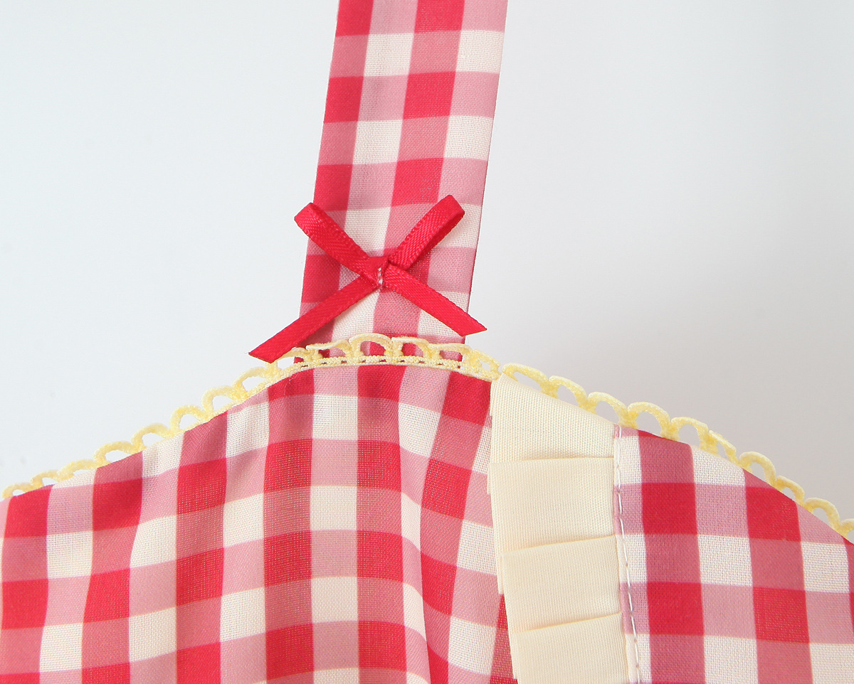 Sweet Red Plaid Single-Breasted Heart Pocket Halter Mini Dress