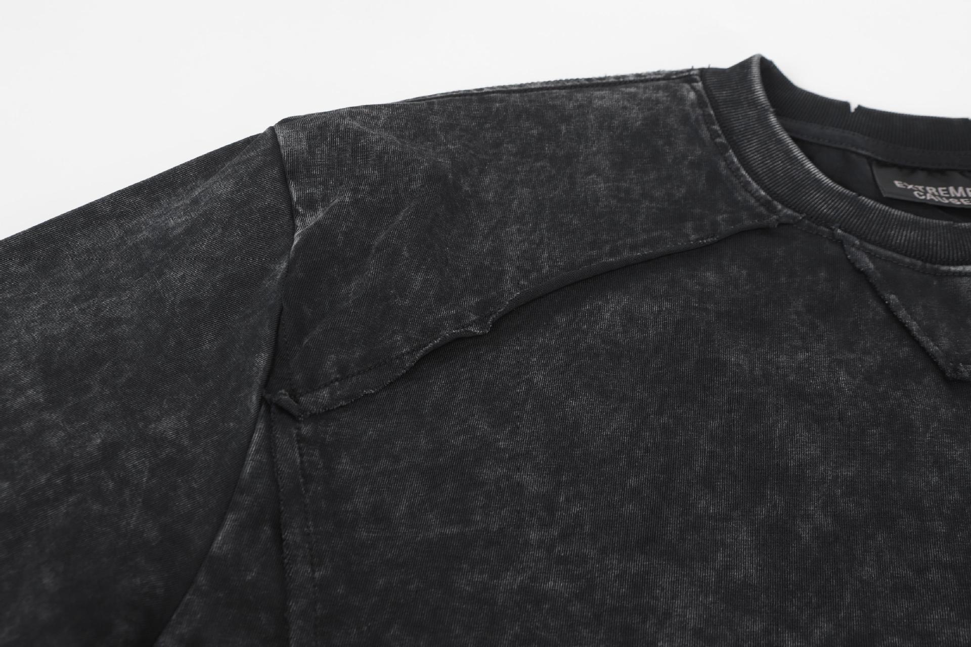 Faded Cotton Long Sleeve Patchwork Hoodie
