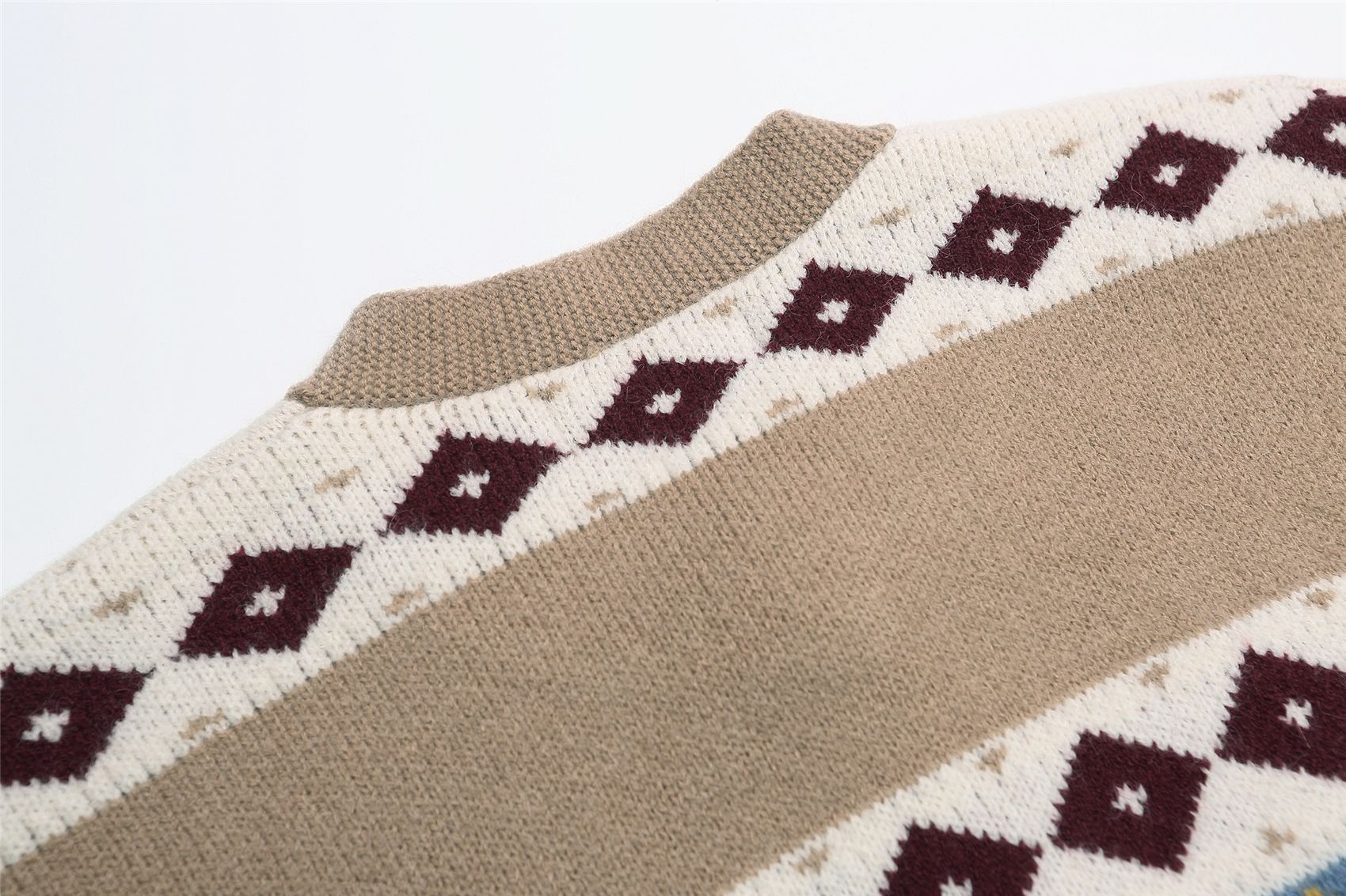 Genderless Oversized Japanese Retro Jacquard Open Front Sweater