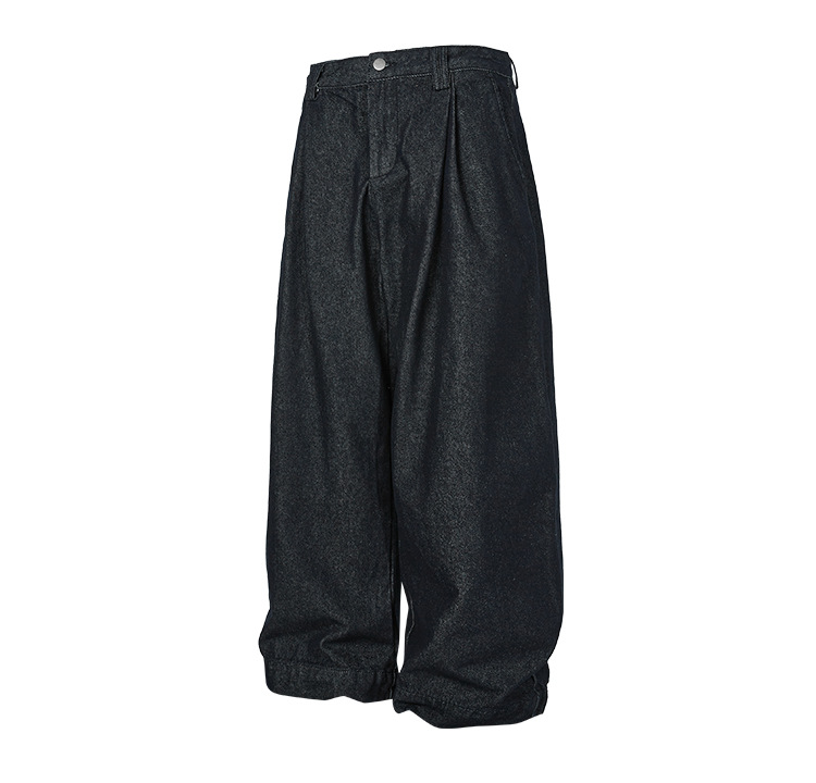 Wide-Leg Loose Original Denim Pleated Casual High-End Unique Jeans for Men and Women