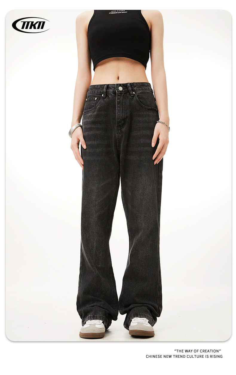 Black and Gray Flared Denim Pants for Men and Women Slim Fit Loose Tapered Washed Dark Casual Long Pants