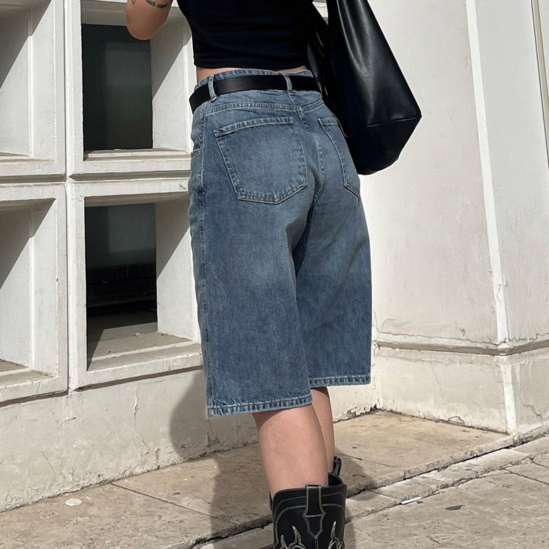 Vintage washed high waisted loose denim shorts