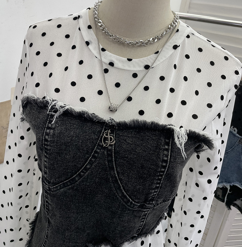 Asymmetric Distressed Jean Tailored Cropped Wrist-Length Tee