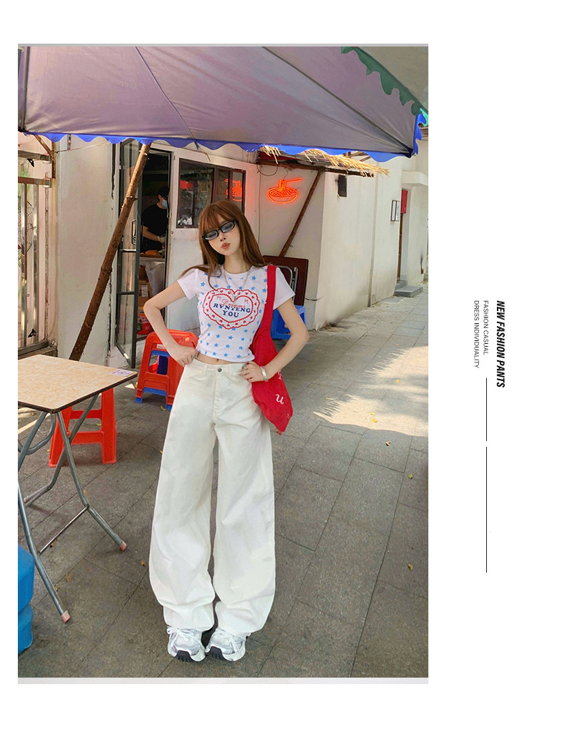 Women's White Pants Loose Slimming Drape High Waist Wide Leg Trousers