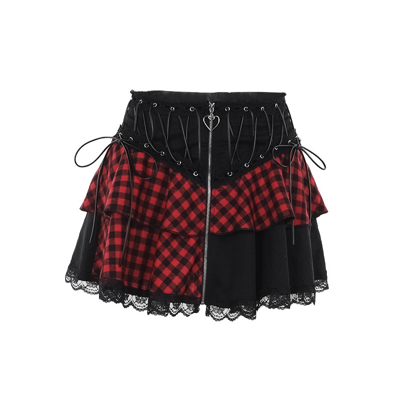 Ladies Sexy Striped Plaid Paneled Skirt