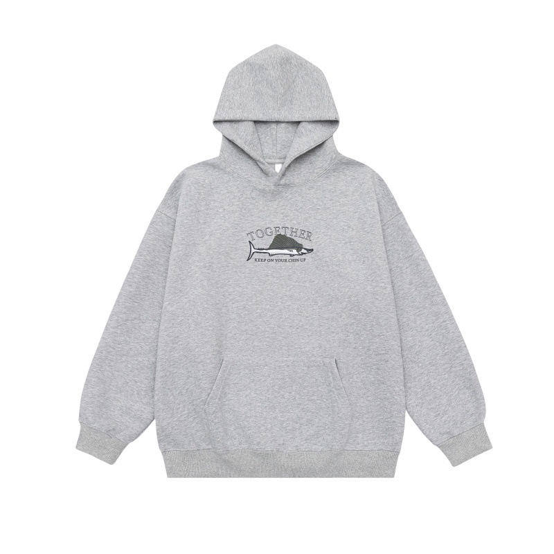 Oversized Cotton Marine Life Graphic Hood Sweatshirt