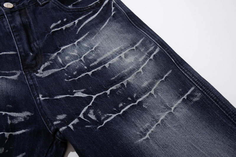 Retro Washed Lightning Pattern Men's Long Pants, INS Autumn Trendy Streetwear, Cool and Versatile Slightly Flared Jeans