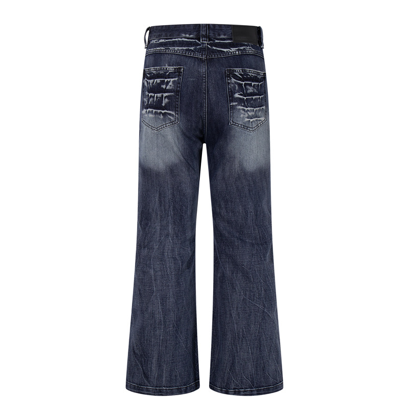 Retro Washed Lightning Pattern Men's Long Pants, INS Autumn Trendy Streetwear, Cool and Versatile Slightly Flared Jeans