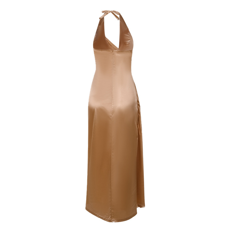Slim Hanging Neck Gathered Dress