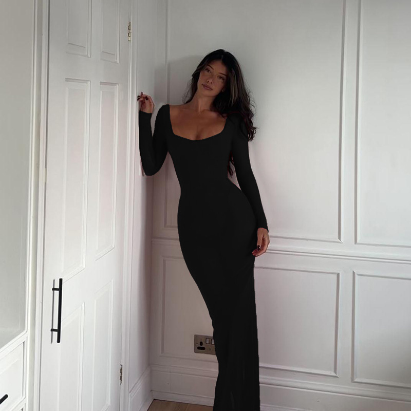 Sheer V-Neck Bodycon Full Sleeve Polyester Dress