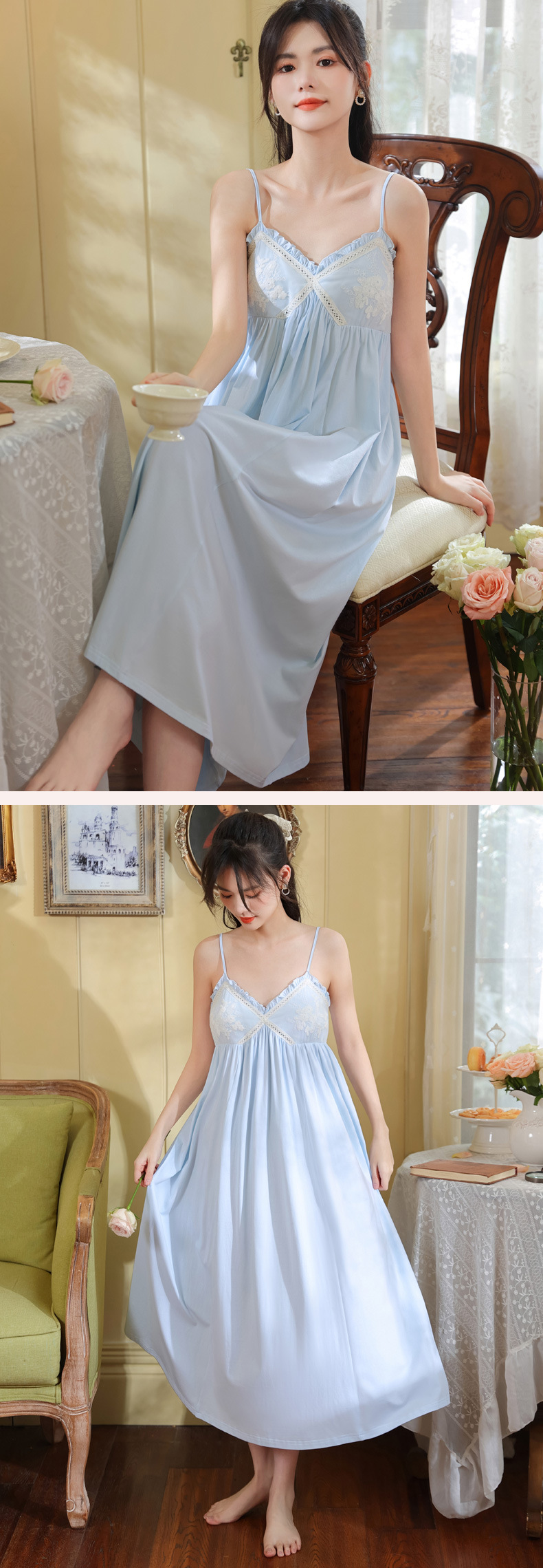 Cotton V-Neck Sleeveless Midi Bust Padded Lounge Dress