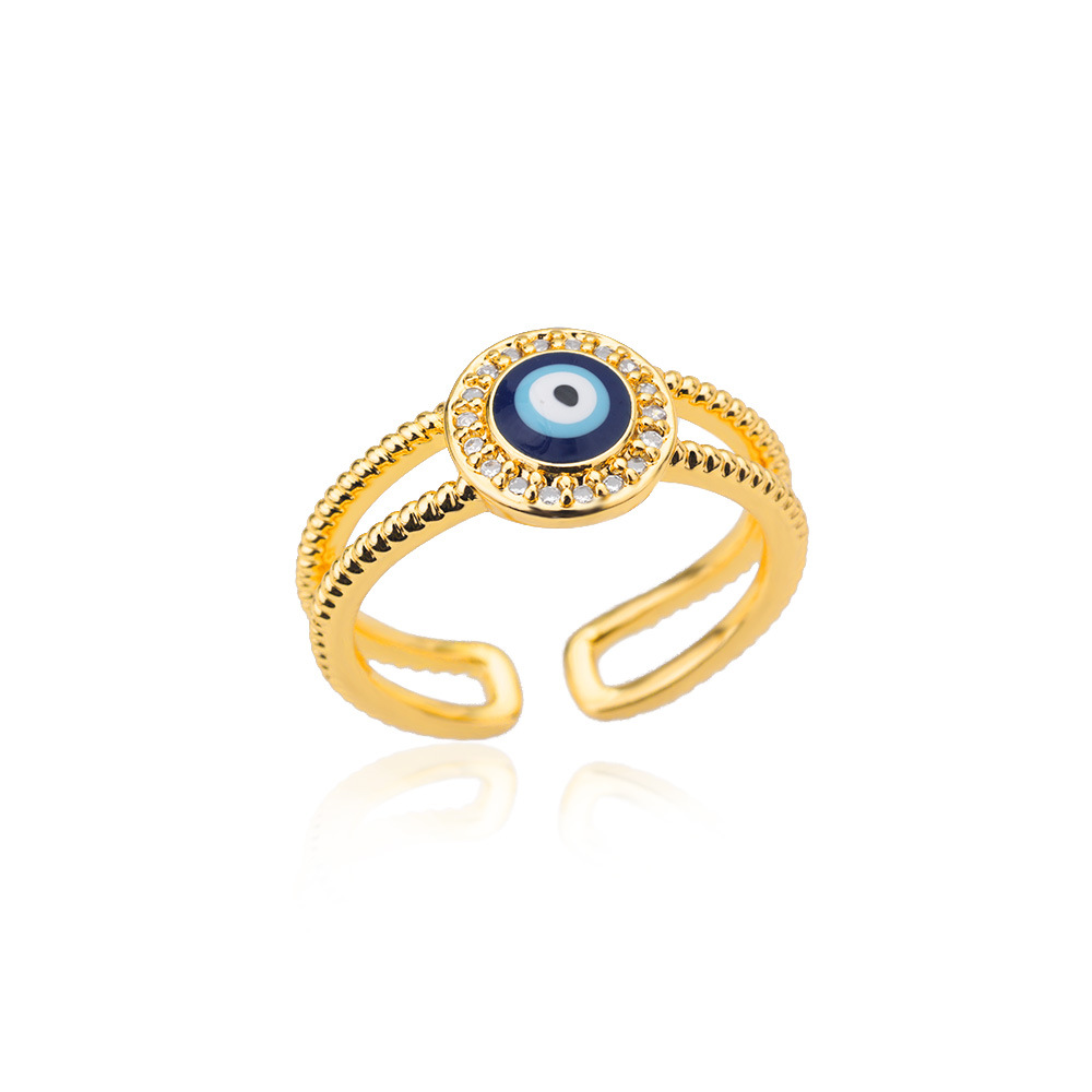 Turkish Zircon Evil Eye Rings For Women Open Adjustbale Gold Plated Stainless Steel Ring Couple Rings Wedding Jewelry Bague