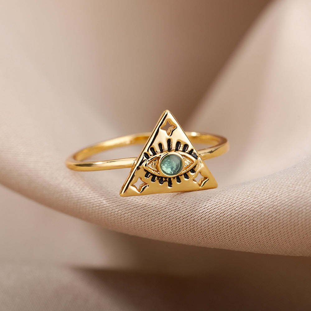 Turkish Zircon Evil Eye Rings For Women Open Adjustbale Gold Plated Stainless Steel Ring Couple Rings Wedding Jewelry Bague