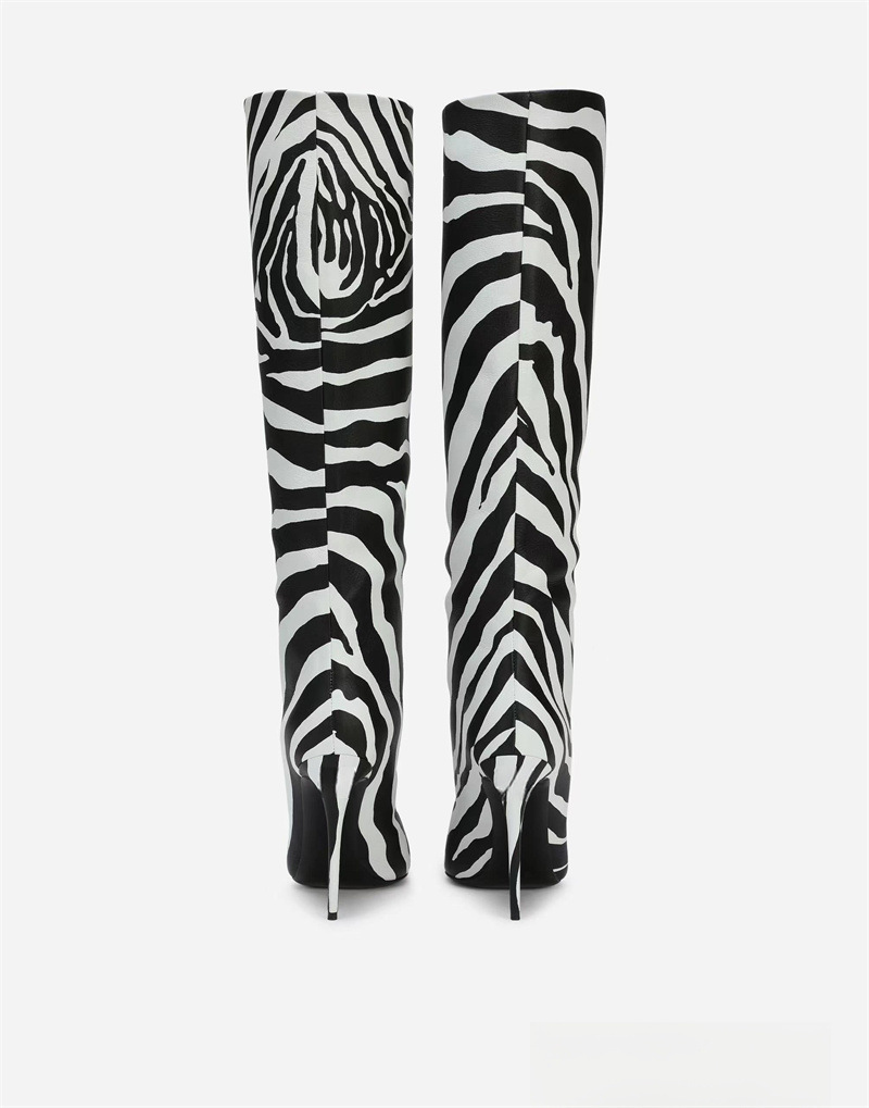 Pointed thin heel leopard print long boots for women's fashionable and sexy high boots for women's shoes