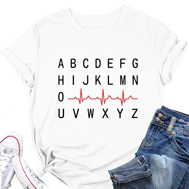 Ladies Geometric Print Round Neck Short Sleeve Tee
