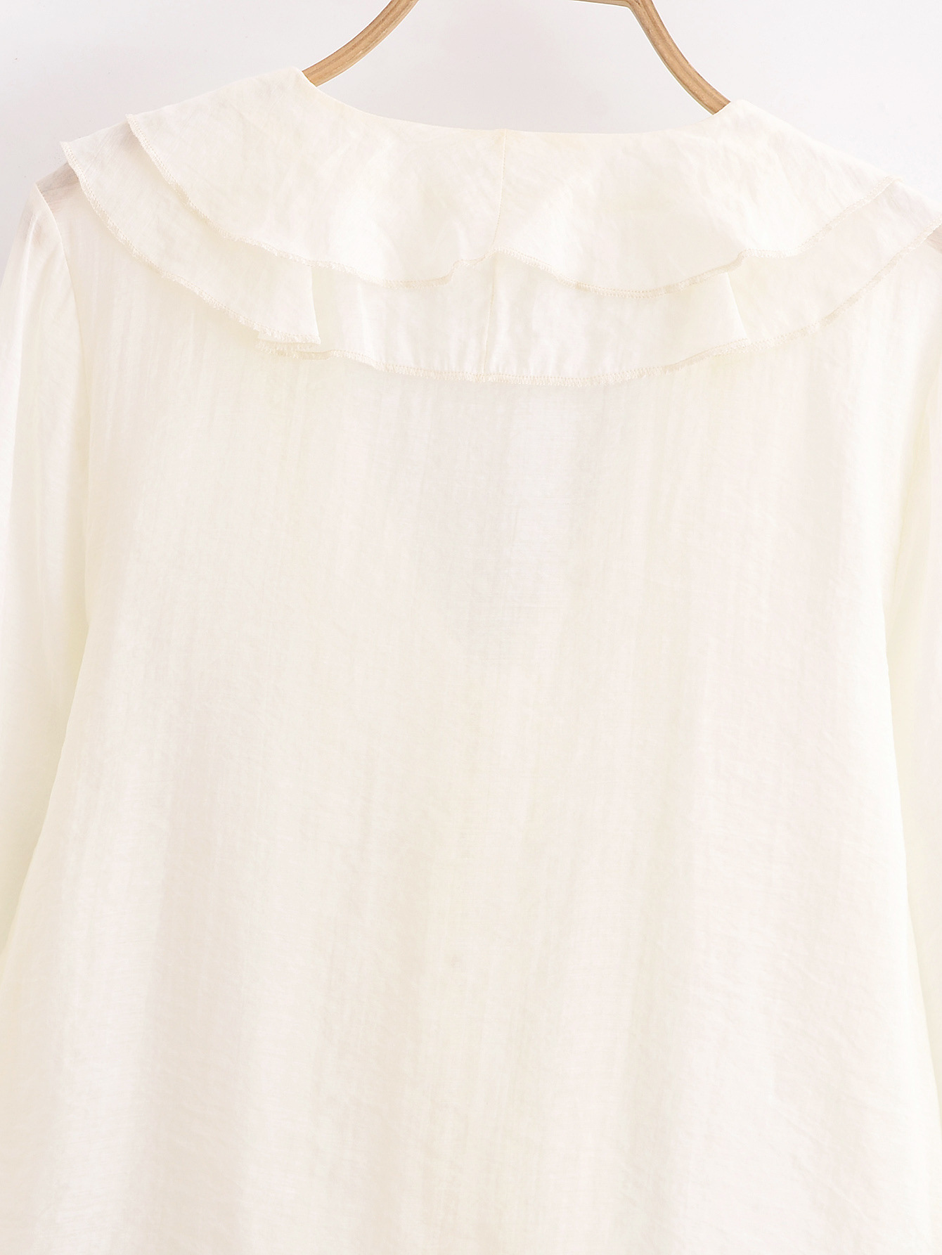 Modern Frill Trim Plunging Neckline Long Sleeve Shirt