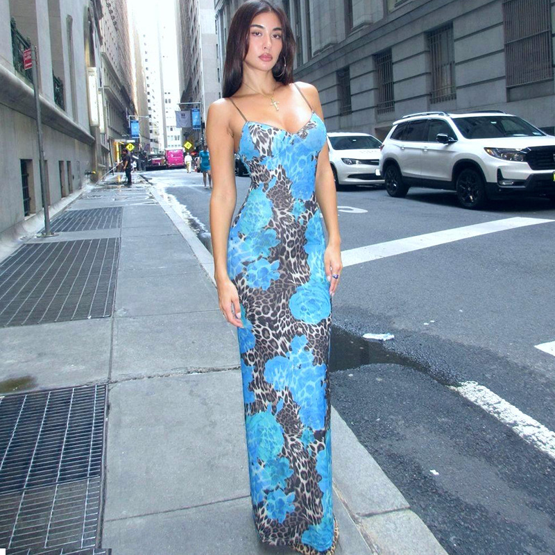 Women's Long Dress Street Style Temperament Fitted Printed Design Strapless Dress