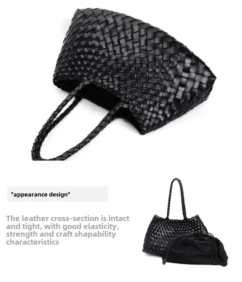 Trendy Retro Large Capacity Handbag Pure Handmade Woven Maternity Bag Commuter Shoulder Tote Bag